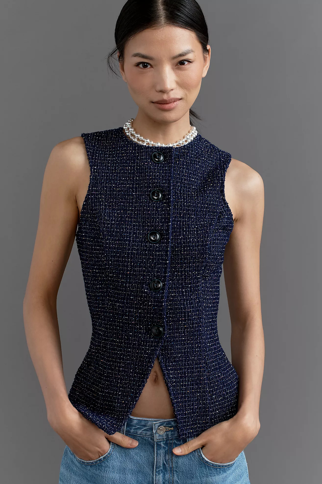 Maeve Tweed Button-Front Vest | Anthropologie (US)