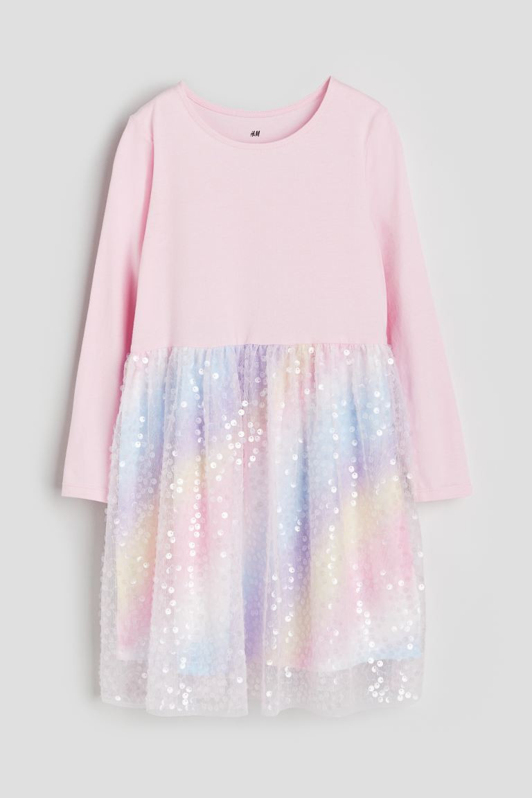 Sequined-skirt Jersey Dress - Light pink/rainbow-striped - Kids | H&M US | H&M (US + CA)