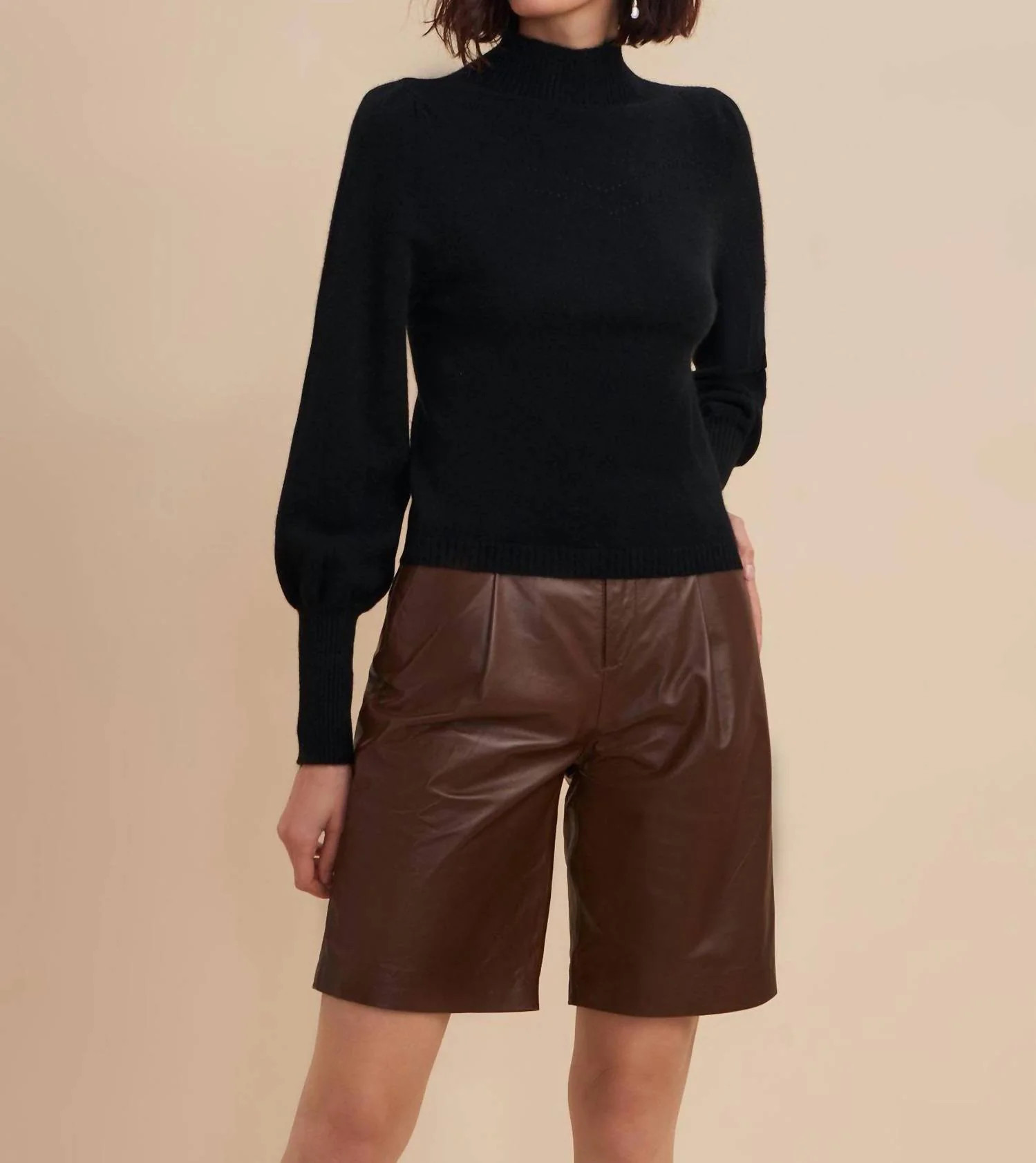 Cashmere Puff Sleeve Sweater In Black | Shop Simon