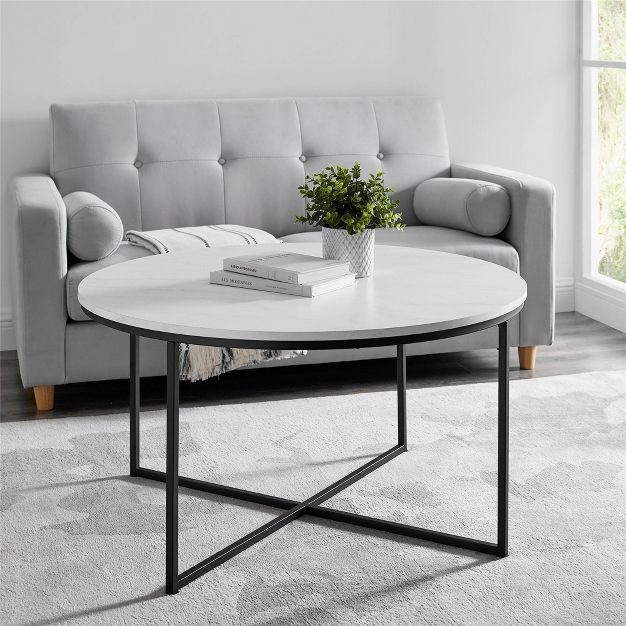 Vivian Glam X Leg Round Coffee Table Faux Marble - Saracina Home | Target