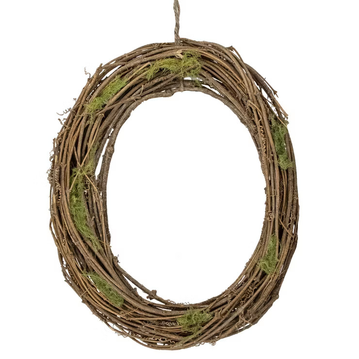 Northlight 15.5" Unlit Brown/Green Grapevine with Twigs and Moss Egg-Shaped Artificial Spring Wre... | Target