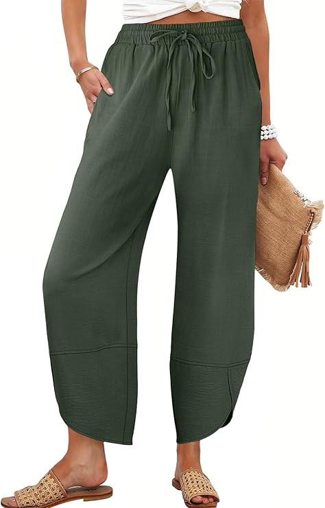 Caracilia Womens Wide Leg Pants Barrel Palazzo Casual Flowy Beach Vacation Cropped Summer Drawstr... | Amazon (US)