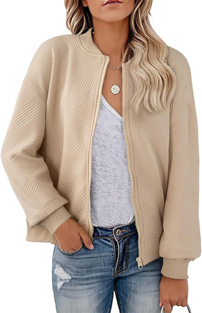 EVALESS Womens Bomber Jacket Coat Casual Stand Collar Zip Up Lightweight Fall Fashion Jackets Out... | Amazon (US)