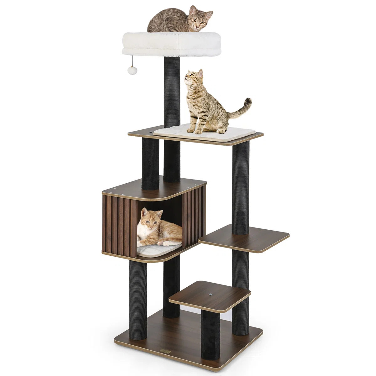 Gymax 59.5'' Tall Cat Tower w/Cushion Top Perch Detachable Mats Scratching Posts Brown | Wayfair North America