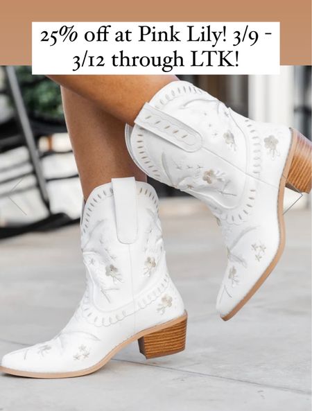Sale, LTK sale, boots, white boots, cowboy boots, cowgirl boots, on sale, shoes, Pink Lily 

#LTKsalealert #LTKSale #LTKshoecrush