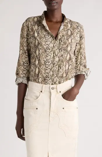 Isabel Marant Ilda Snakeskin Print Stretch Silk Button-Up Shirt Shirt | Nordstrom | Nordstrom