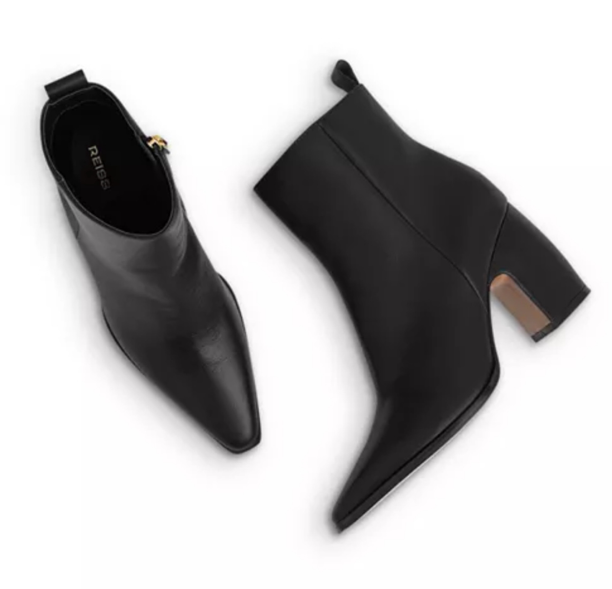 Leather block heel boots with pointed toe