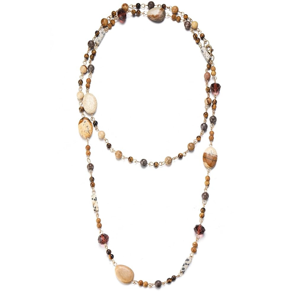 FULU AUTUMN Beaded Long Necklaces for Women Dainty Natural Stone Bead Long Necklace Birthday Gift... | Amazon (US)