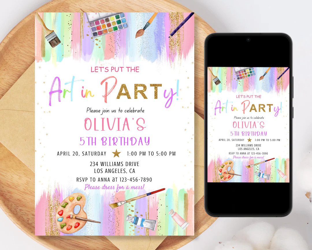 Art Birthday Party Invitation, Editable Arts Party Invite, Girl Painting Party Invitation,pastel ... | Etsy (US)