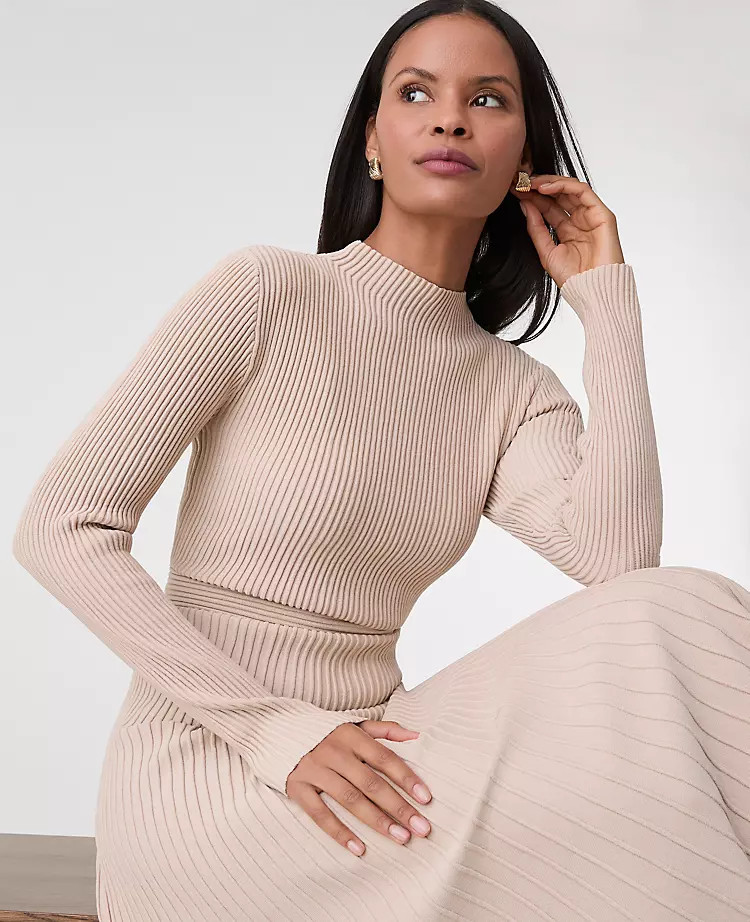 Ribbed Mock Neck Sweater Dress | Ann Taylor