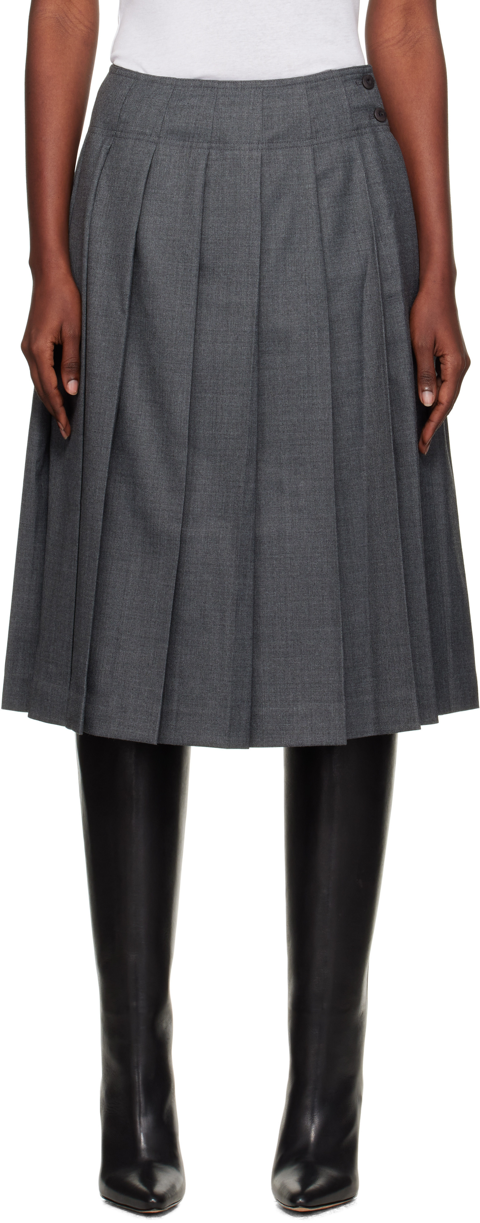 Nothing Written Gray Wool Pleated Midi Skirt | SSENSE