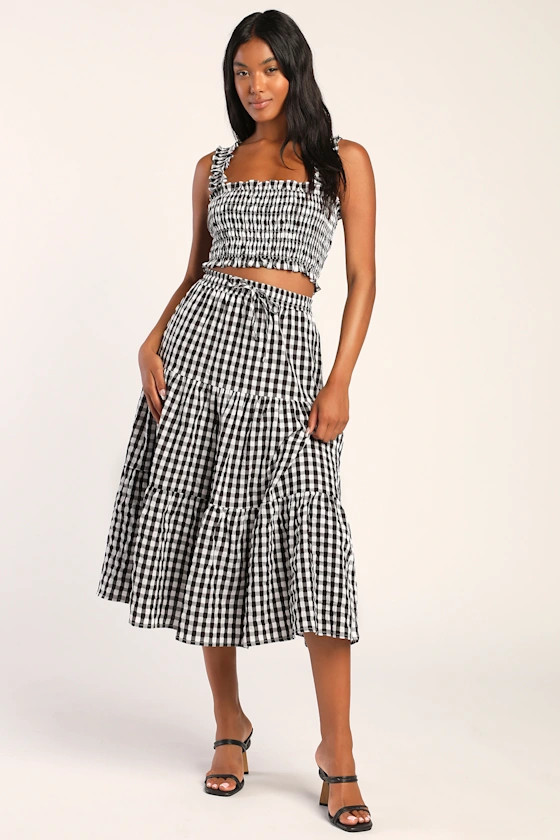 Flirty Season Black Gingham Two-Piece Midi Dress With Pockets | Lulus (US)