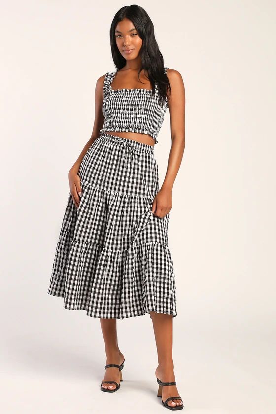 Flirty Season Black Gingham Two-Piece Midi Dress With Pockets | Lulus (US)