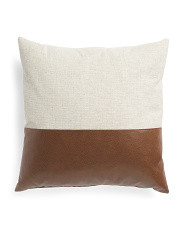 Made In Usa 22x22 Linen Look And Faux Leather Pillow | TJ Maxx
