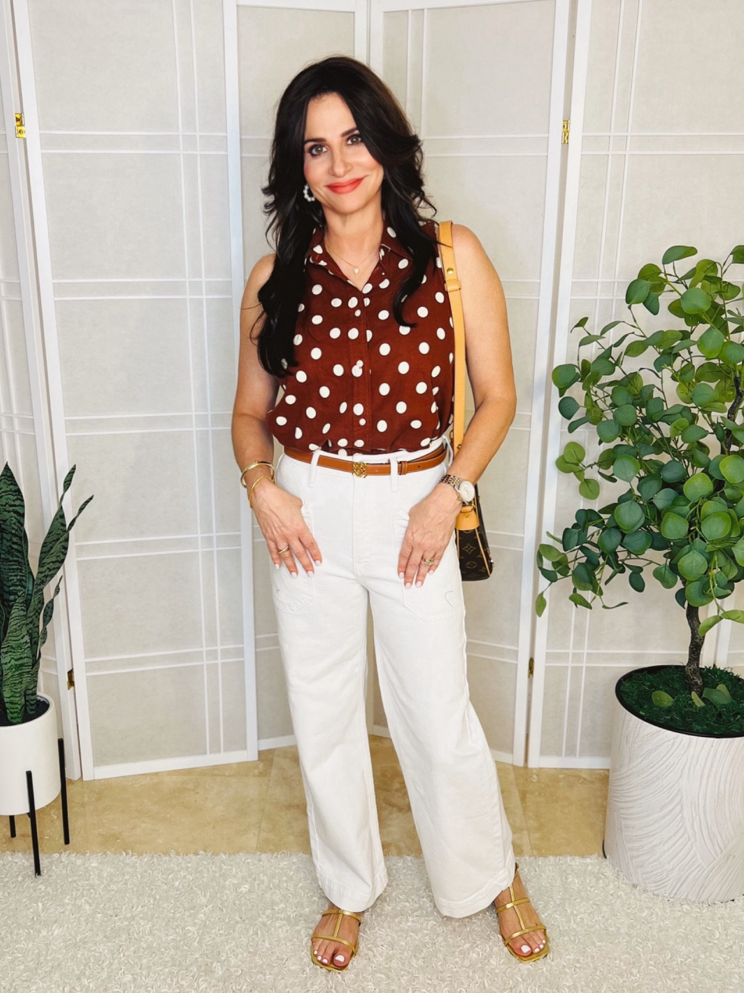 Polka Dot love . Linen top size small. Jeans 25 , sandals TTS 

#LTKStyleTip #LTKSaleAlert #LTKOver40