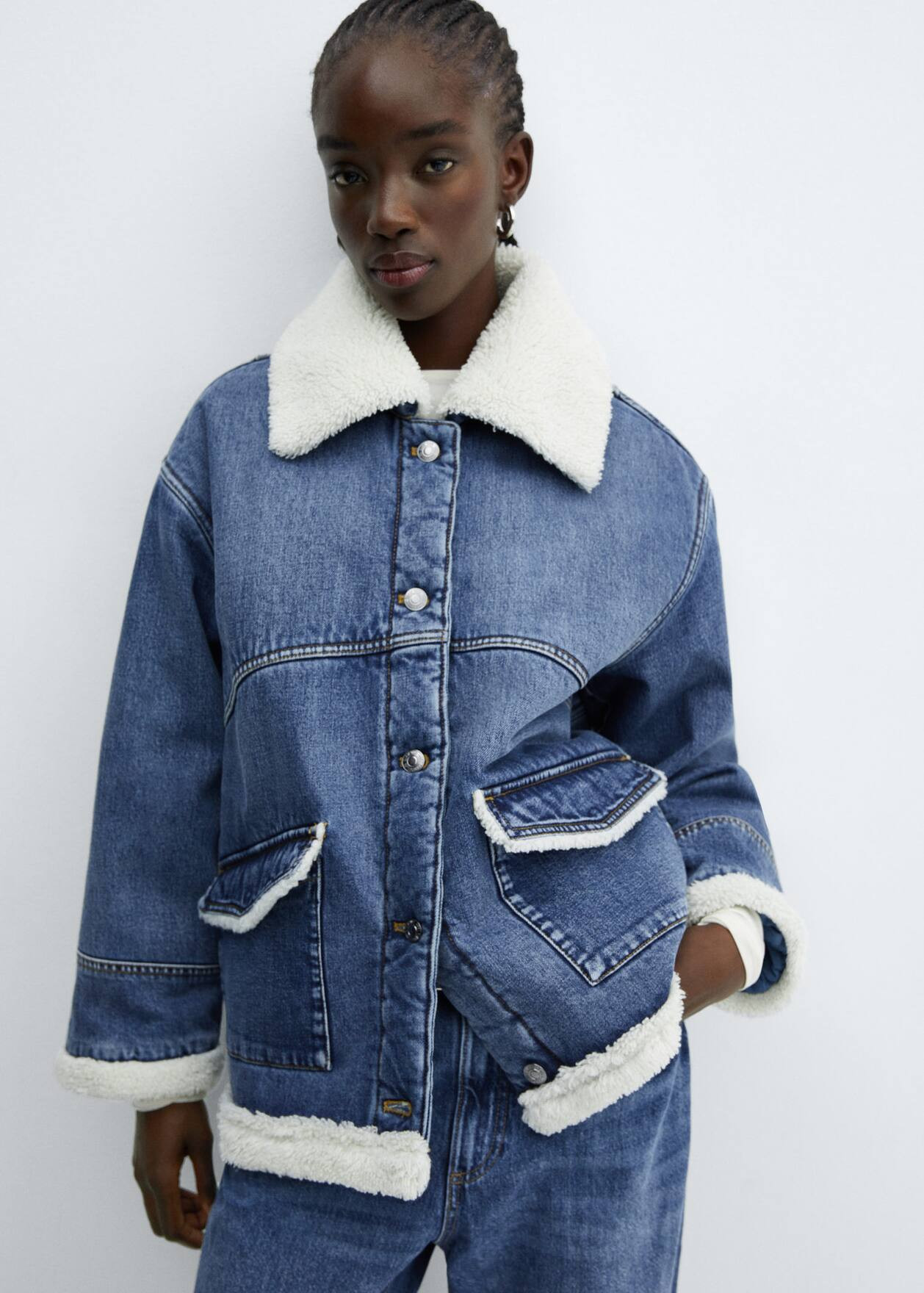 Shearling denim jacket -  Woman | Mango Canada | Mango Canada