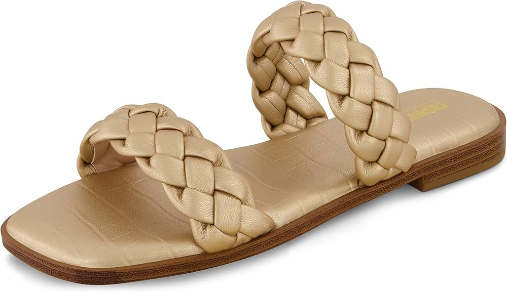 CUSHIONAIRE Women's Vicki braided slide sandal +Memory Foam, Wide Widths Available | Amazon (US)