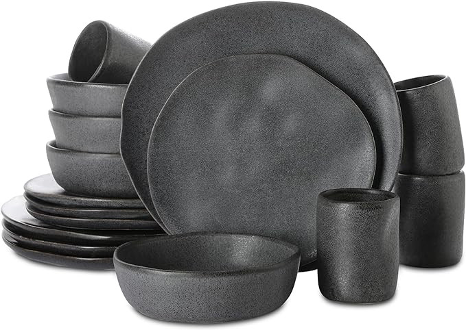 Stone by Mercer Project HEKONDA Modern Debossed Stoneware 16-Piece Dinnerware Set,Plate and Bowl ... | Amazon (US)