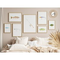 Watercolor Fishing Art Print Set, Pole, Lures, Bass, Bluegill, Trout, Decor For Nursery, Office, Kids Room, Gift Lovers | Etsy (US)