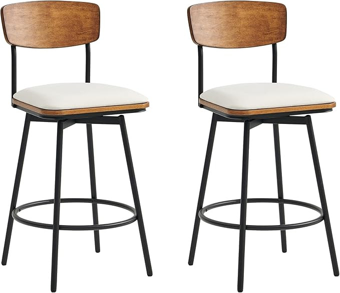 CHITA Swivel Counter Height Bar Stools with Back, Fabric Upholstered Barstools Set of 2, 27" Seat... | Amazon (US)