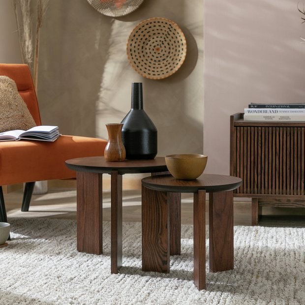 Habitat Xylo Solid Wood Nest of 2 Tables - Walnut | Habitat UK