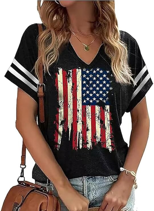 American Flag Shirts Women 4th of July V-Neck Short Sleeve Patriotic T-Shirt Memorial Day Graphic... | Amazon (US)
