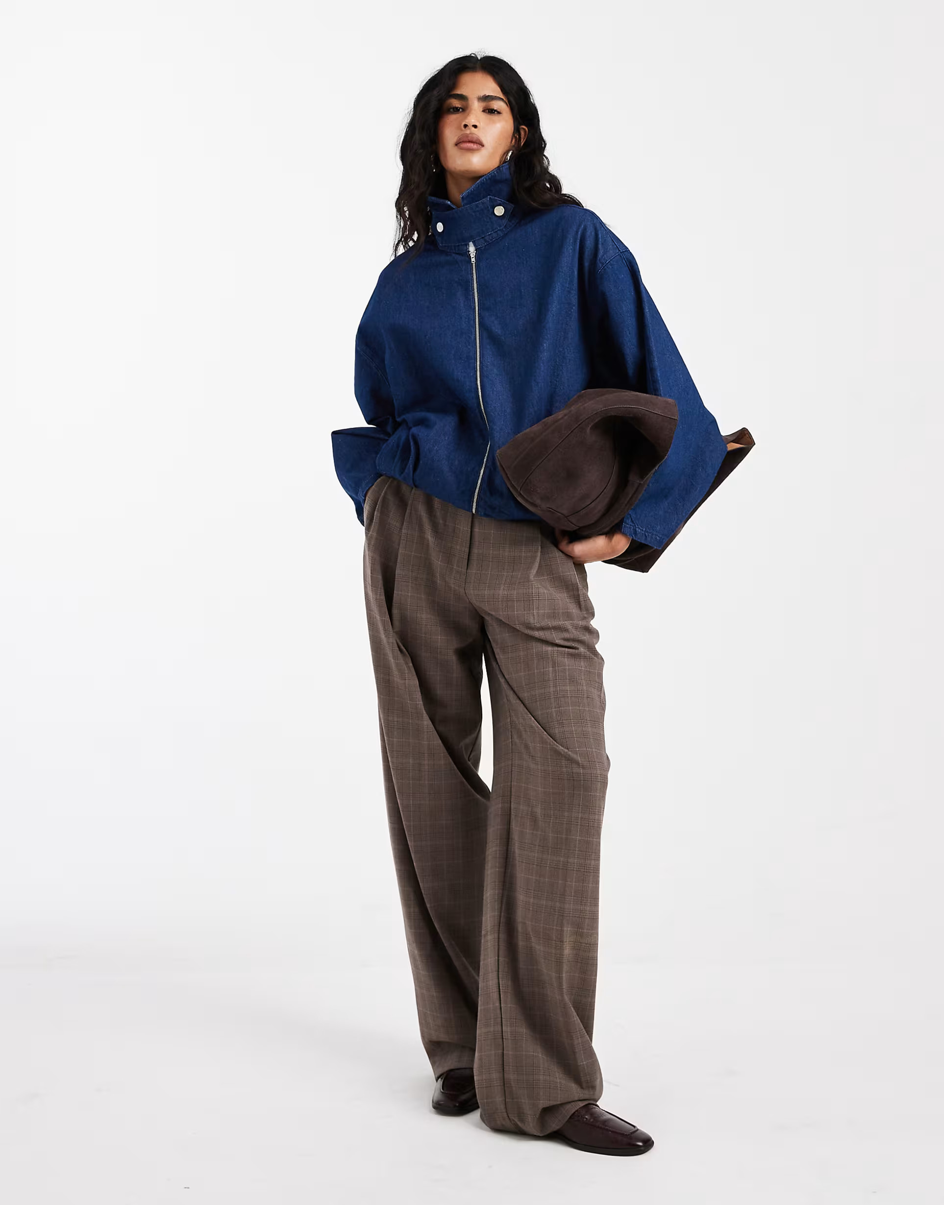 ASOS DESIGN bubble hem funnel neck jacket in indigo | ASOS (Global)