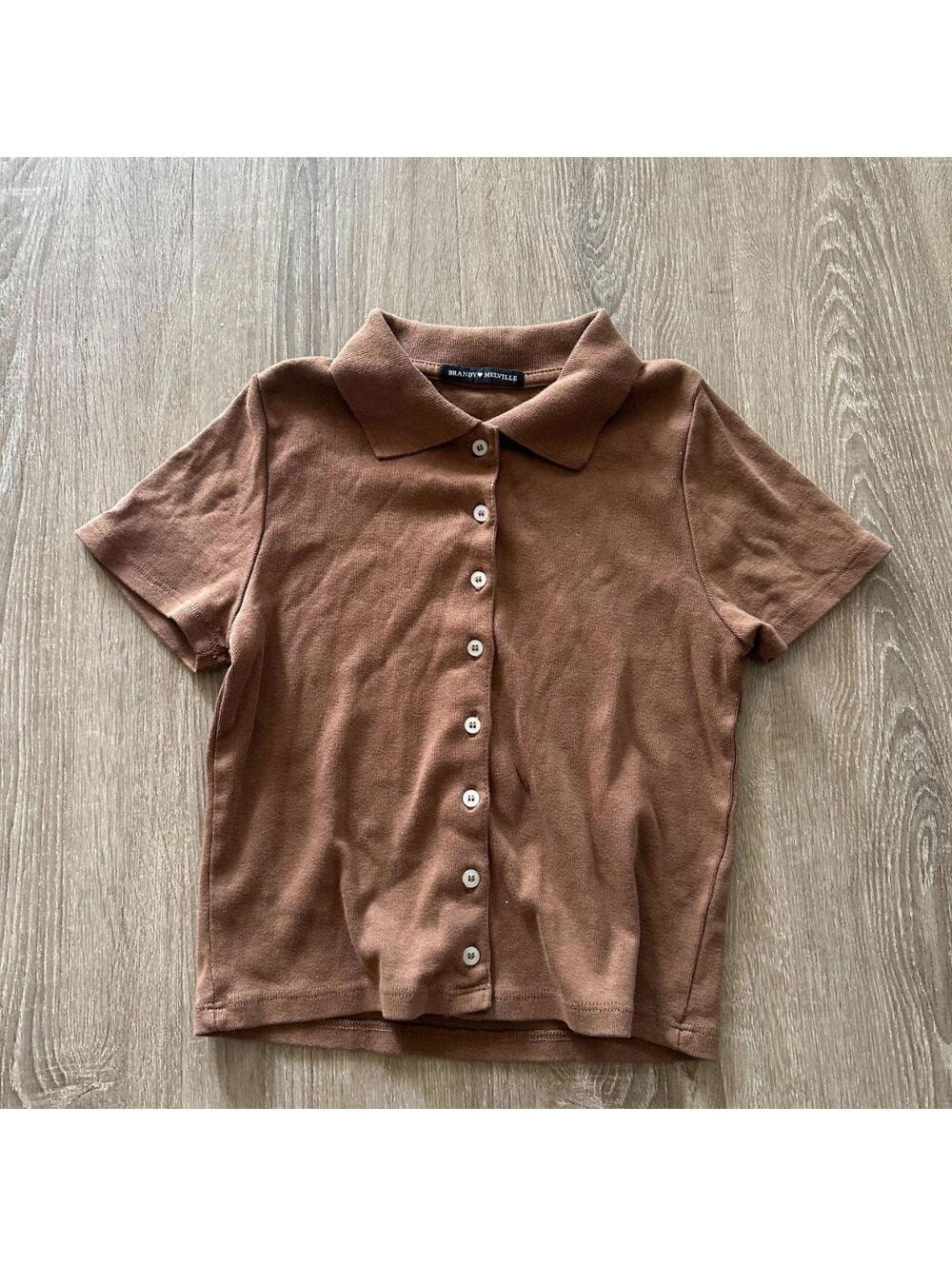 Brandy Melville Women's Brown and Tan Polo Shirt | Poshmark