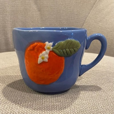 Anthropologie Foster Icon Stoneware Mug Embossed Orange 🍊 Blossom Fruit | eBay US