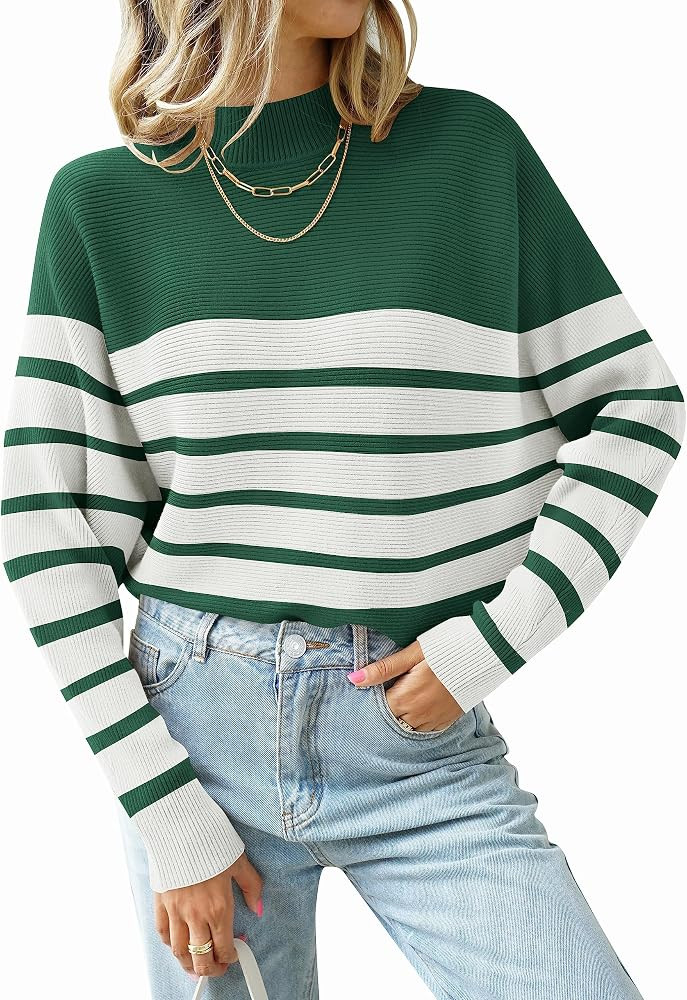 ZESICA Women's 2024 Fall Turtleneck Batwing Long Sleeve Ribbed Knit Casual Soft Pullover Sweater ... | Amazon (US)