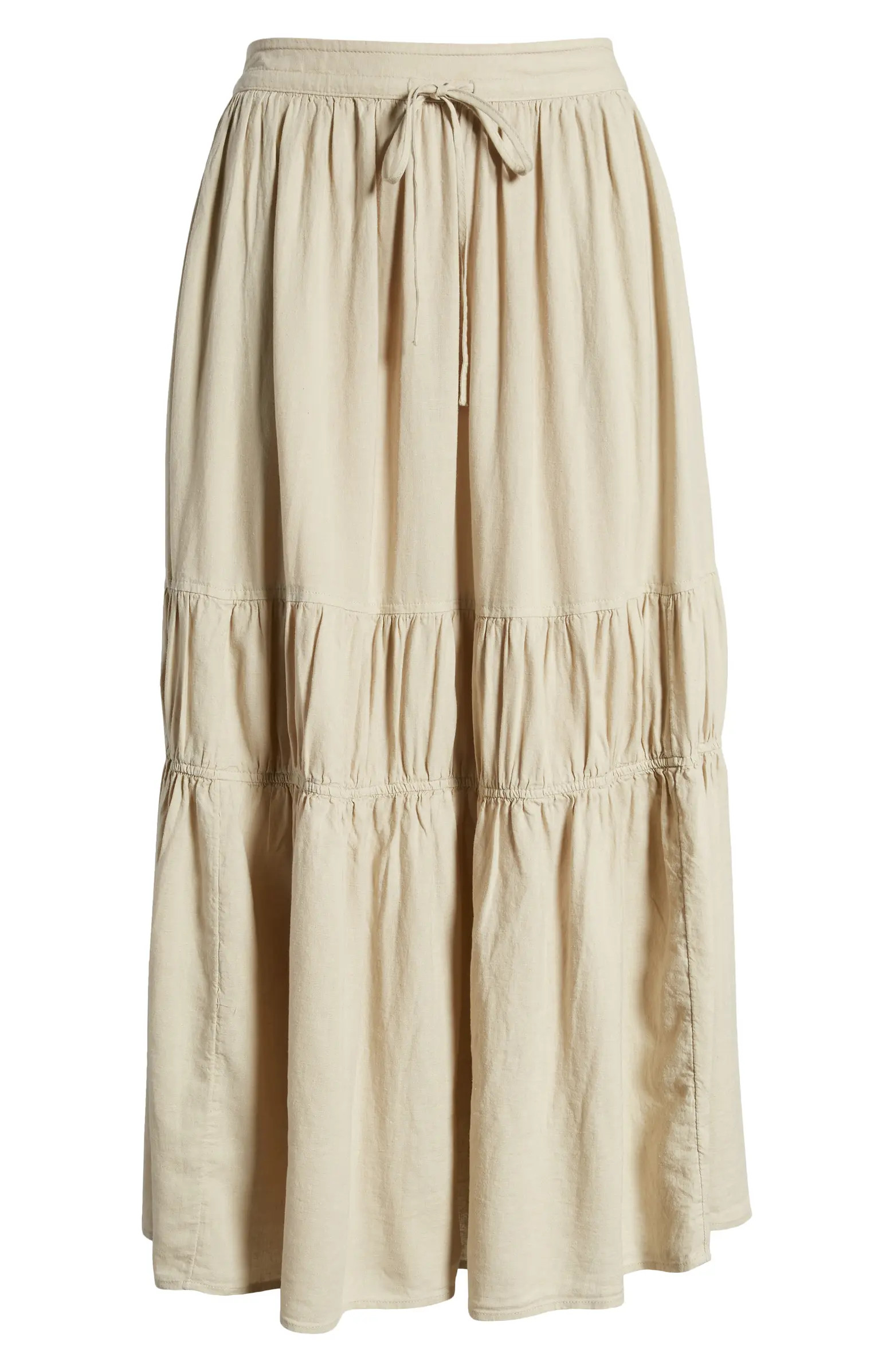 Caslon® Tiered Linen Blend Midi Skirt | Nordstrom | Nordstrom
