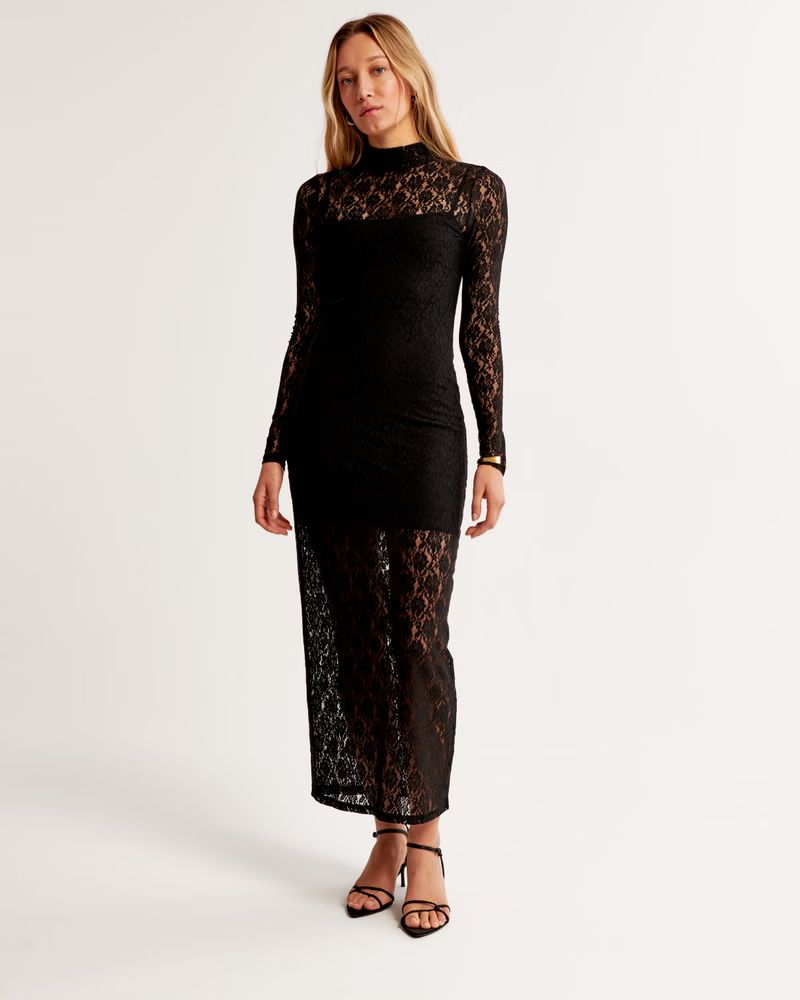 Women's Long-Sleeve Lace Maxi Dress | Women's New Arrivals | Abercrombie.com | Abercrombie & Fitch (US)