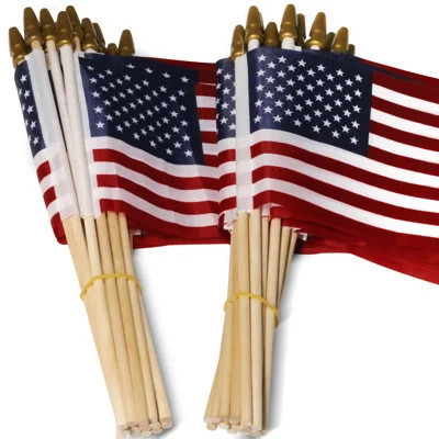 Arciniega USA 4x6 in Wooden Stick Flag - July 4th Decoration, Veteran Party, Grave Marker, etc. - HandHeld American Flag with Kid Safe Golden Spear To | Wayfair North America
