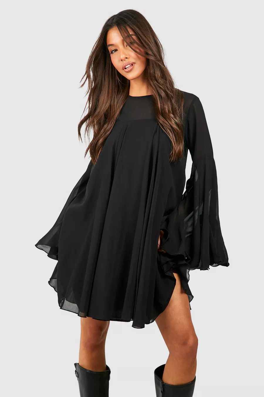Flare Sleeve Chiffon Smock Dress | Boohoo.com (UK & IE)