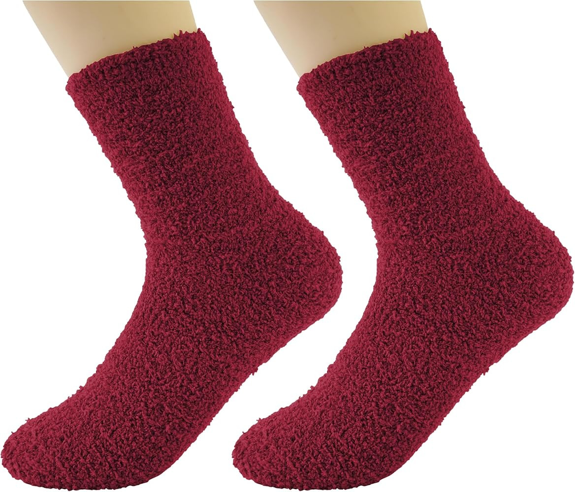 OVOV White Fuzzy Fluffy Warm Cozy Slipper Socks for Men - Soft Comfy Fleece Sleep Socks | Amazon (US)