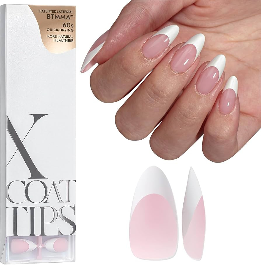 BTArtboxnails French Gel Nail Tips - French Tip Press on Nails Pink Medium Almond XCOATTIPS Pre-a... | Amazon (US)