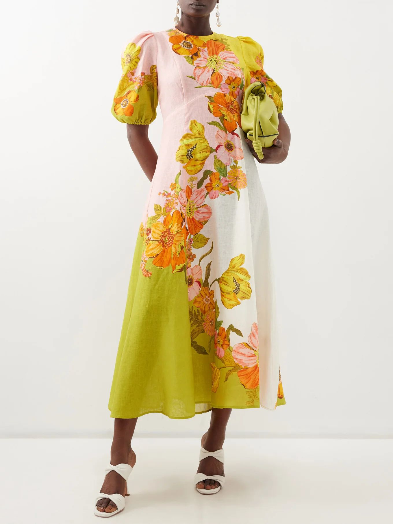 Silas floral-print linen midi dress | ALÉMAIS | Matches (US)
