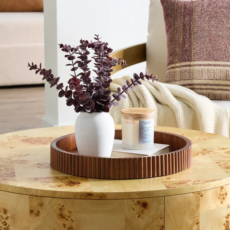 Better Homes & Gardens Ribbed Wood Decorative Tray, Walnut Finish, 16.4" | Walmart (US)