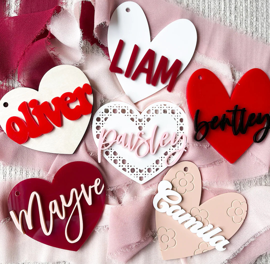 Valentines Name Tag Personalized Name Valentine's Day Gift Basket Gift Tag Acrylic Gift Tag Heart... | Etsy (US)