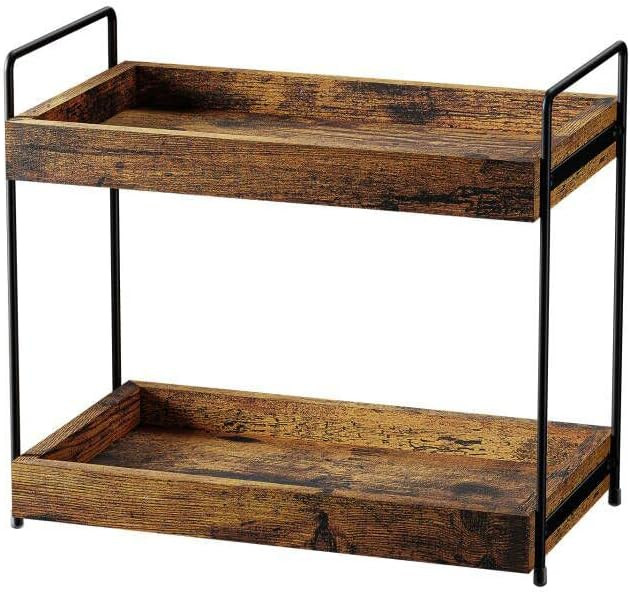 2-Tier Bathroom Counter Organizer, Wood Kitchen Countertop Spice Rack, Vanity Cosmetic Makeup Org... | Amazon (US)
