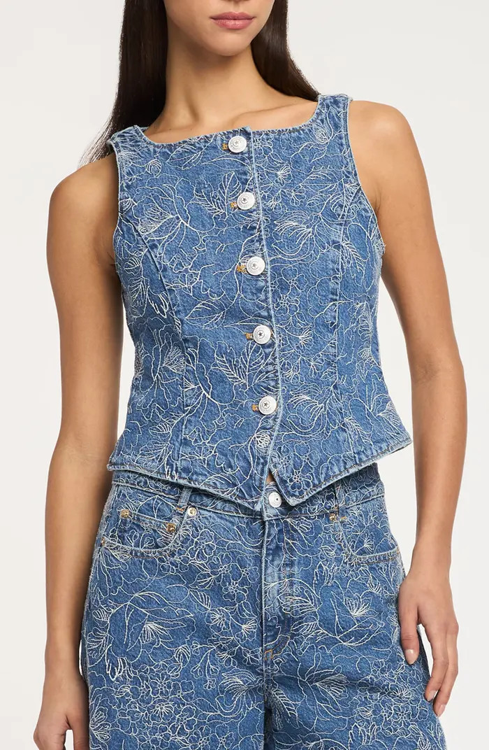 Garden Doodle Embroidered Floral Denim Vest | Nordstrom