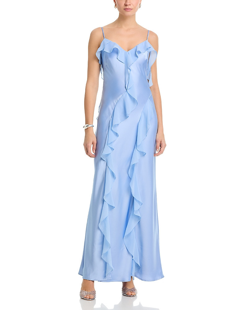 Aqua Long Satin Ruffled Gown - Exclusive | Bloomingdale's (US)