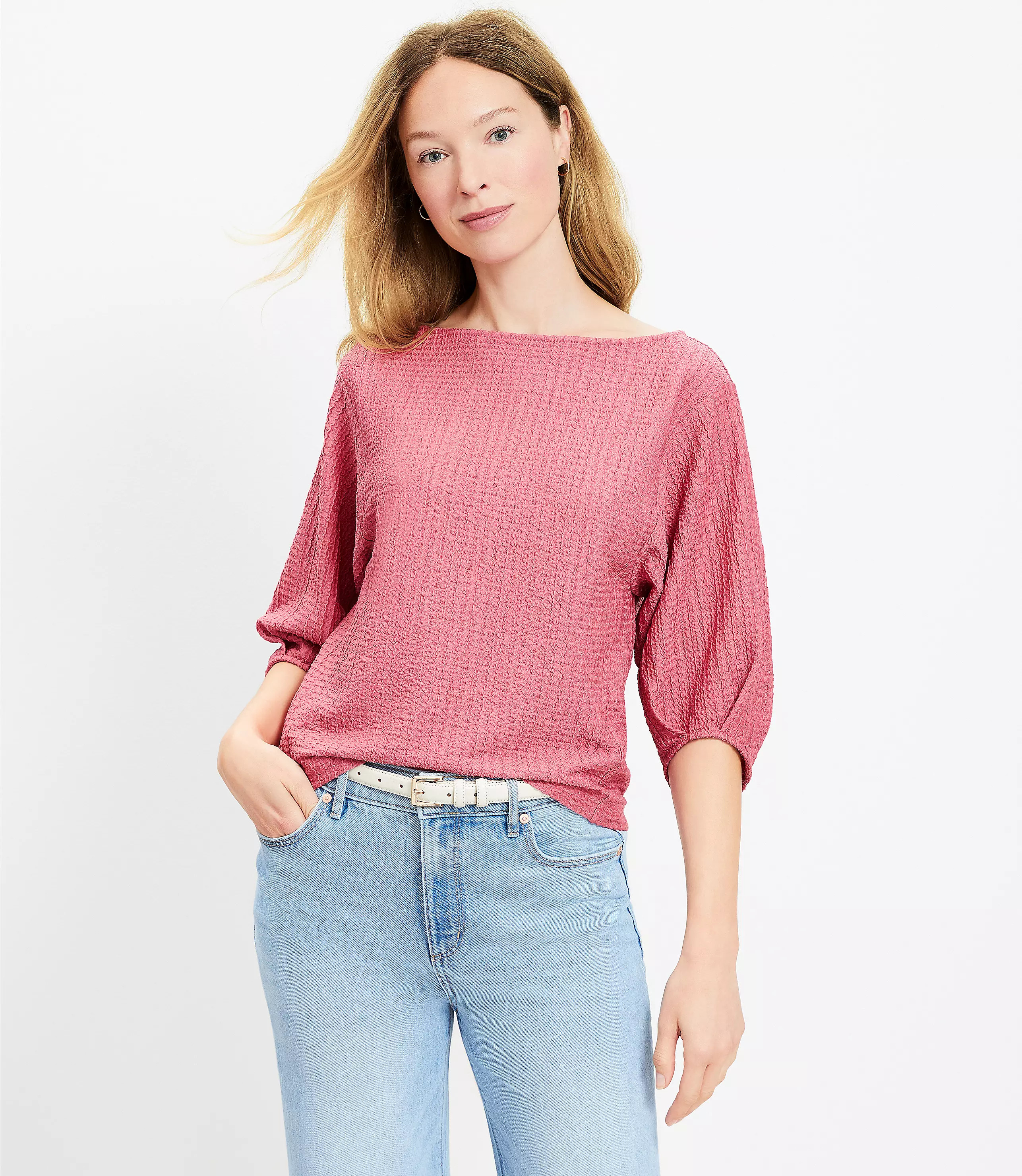 Petite Pleated Elbow Sleeve Top | LOFT