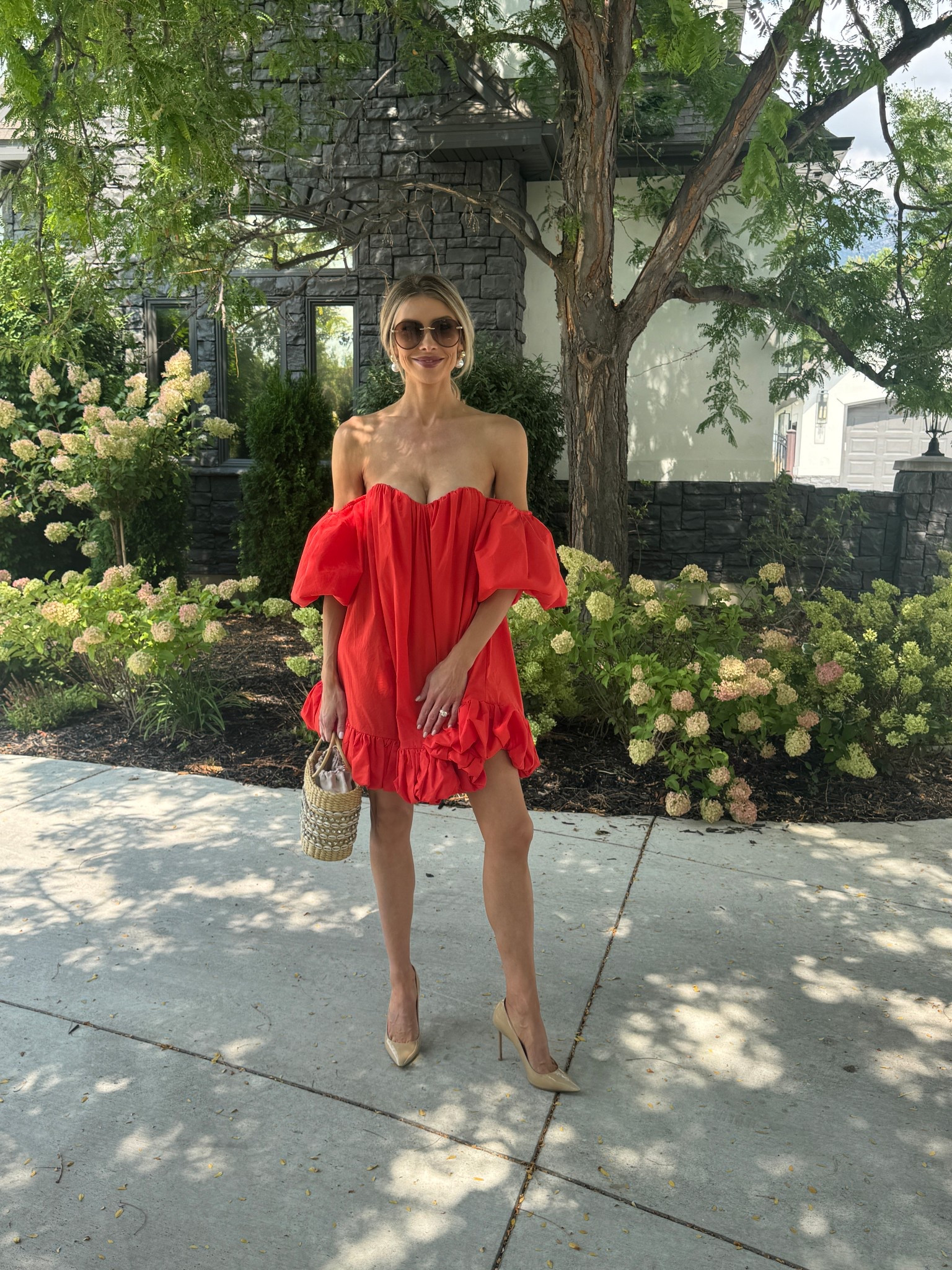 Soaking up the final few times I can wear summer looks ❤️ My off the shoulder ruffled red dress is by Caroline Constas, linked similar pieces by her and some similar looks. My nude stilettos are Jimmy Choo and my sunglasses are Chloe. I love an oversized sunnie. My woven shell basket bag is by Poolside     

#LTKItBag #LTKSeasonal #LTKStyleTip