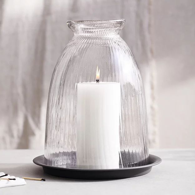 Ribbed Glass Dome Candle Holder with Tray – Large | Candle Holders | The White Company | The White Company (UK)