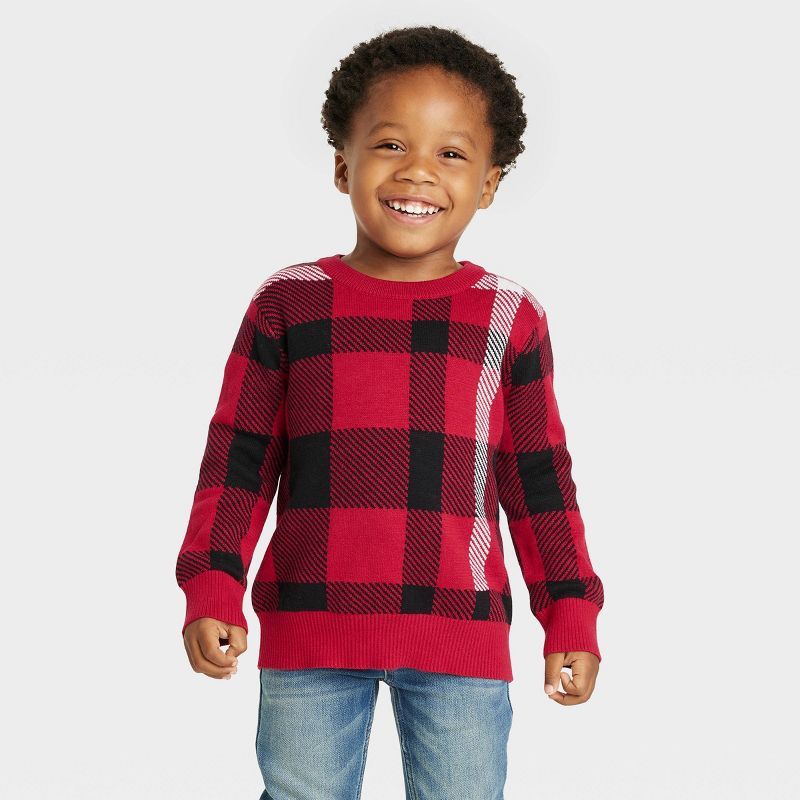 Toddler Boys' Check Crewneck Sweater - Cat & Jack™ Red | Target