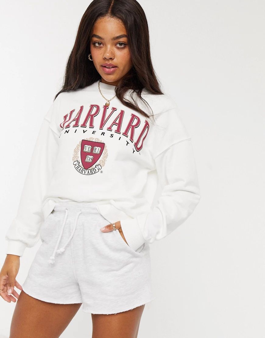 Stradivarius Harvard collegiate sweatshirt in white | ASOS (Global)