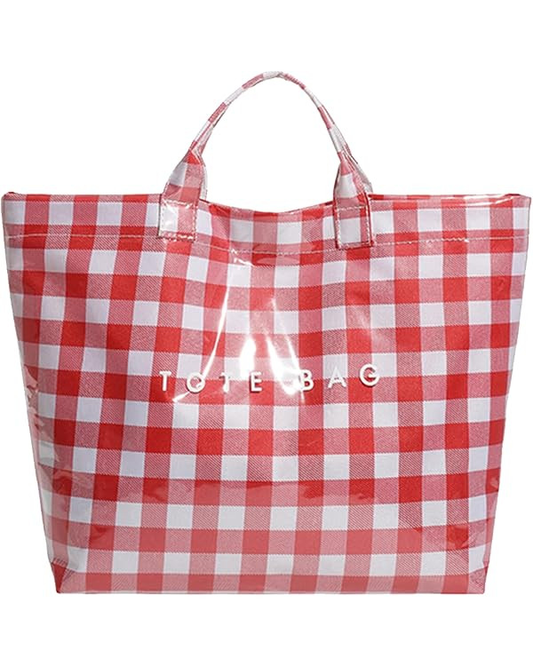 YFGBCX PVC Tote Bag for Women Large Striped Plastic Hobo Handbag Kraft Paper Letter Print Purse f... | Amazon (US)