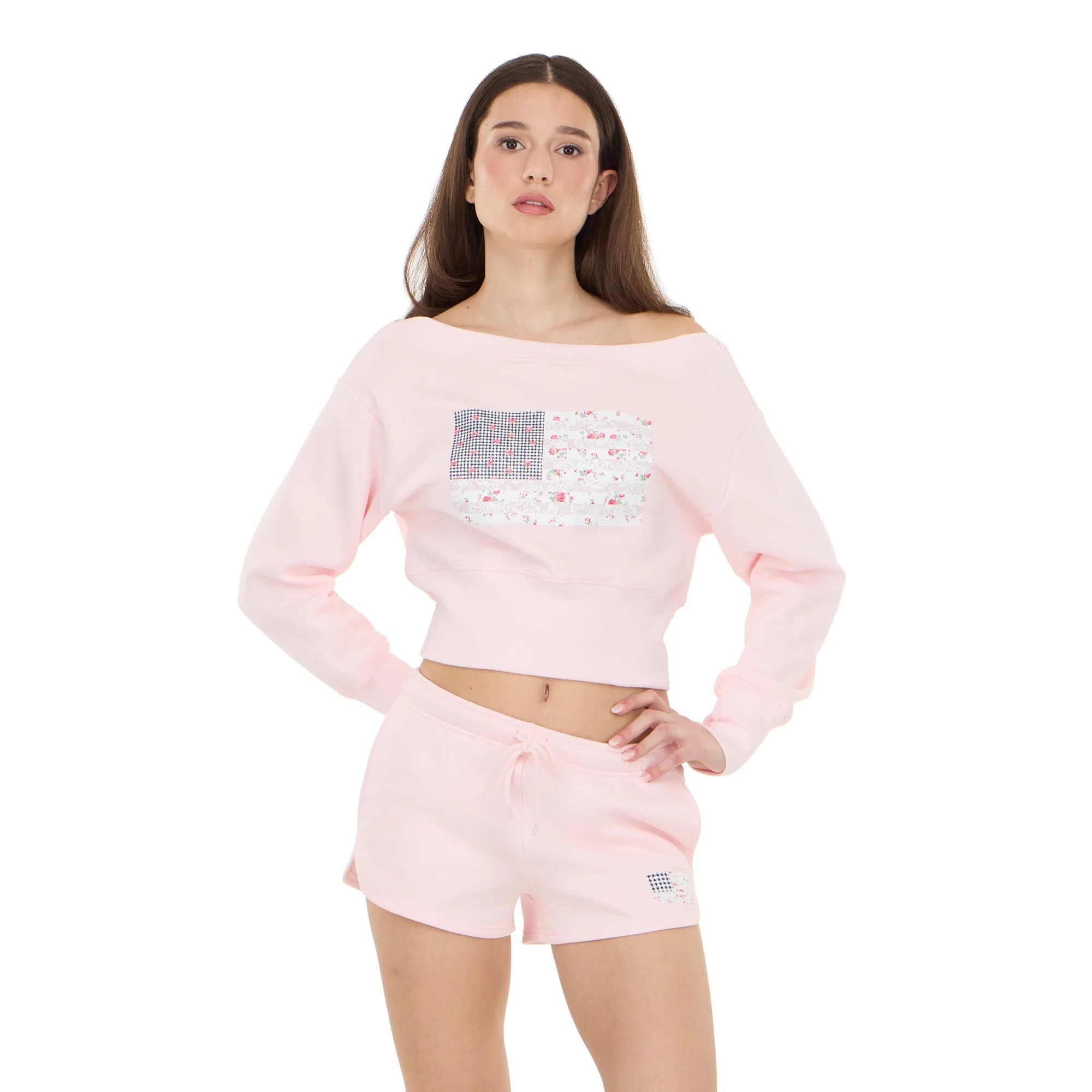 Forever 21 Women's Americana Off Shoulder Fleece Sweatshirt, Sizes XXS-XXL | Walmart (US)