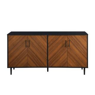 Walker Edison Furniture Company Hampton 58 in. Acorn Bookmatch and Solid Black Buffet Stand-HD882... | The Home Depot